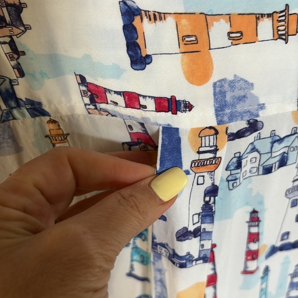 Chico's lighthouse motif button down modal blend shirt long sleeves pockets Lrg - Picture 9 of 14